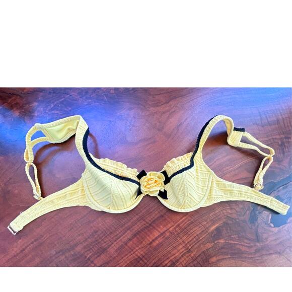 Betsey Johnson Other - RARE Vintage Betsey Johnson "Unforgettable" 3D Rose Bikini Top - Yellow/Black